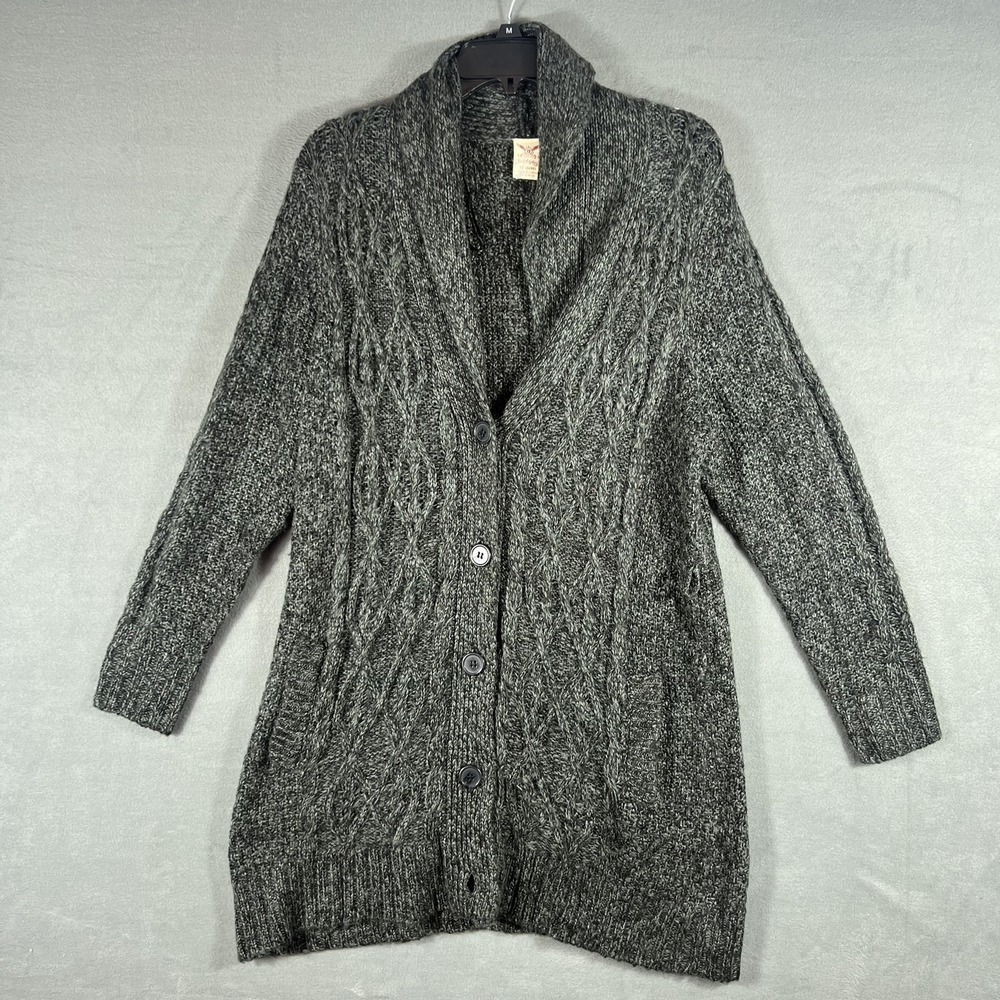 Faded Glory Women's Plus Size 1X (16W) Gray Cable Knit Shawl Collar Cardigan